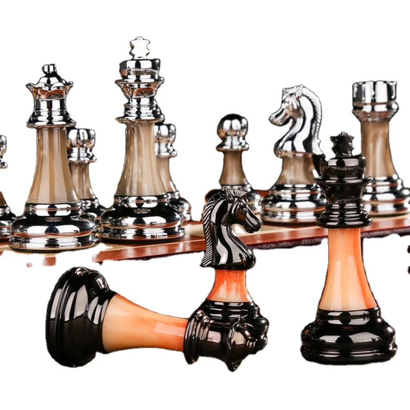 Luxury chess set acrylic chess pieces Wooden chessboard vintage European decor chess game set gift box