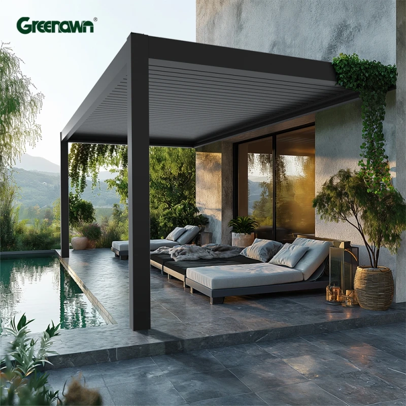 Aluminium motorised rainproof outdoor modern flat roof pergola garden gazebo