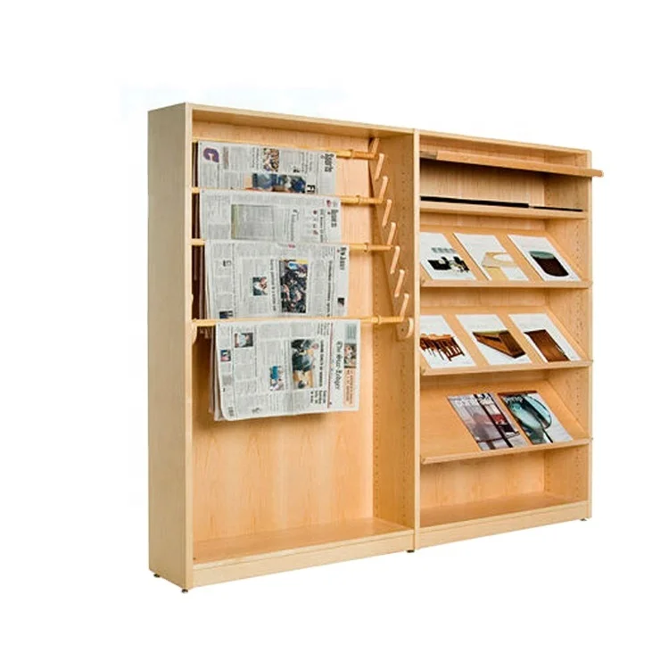 Wooden flooring retail store comic books display rack for magazine newspaper