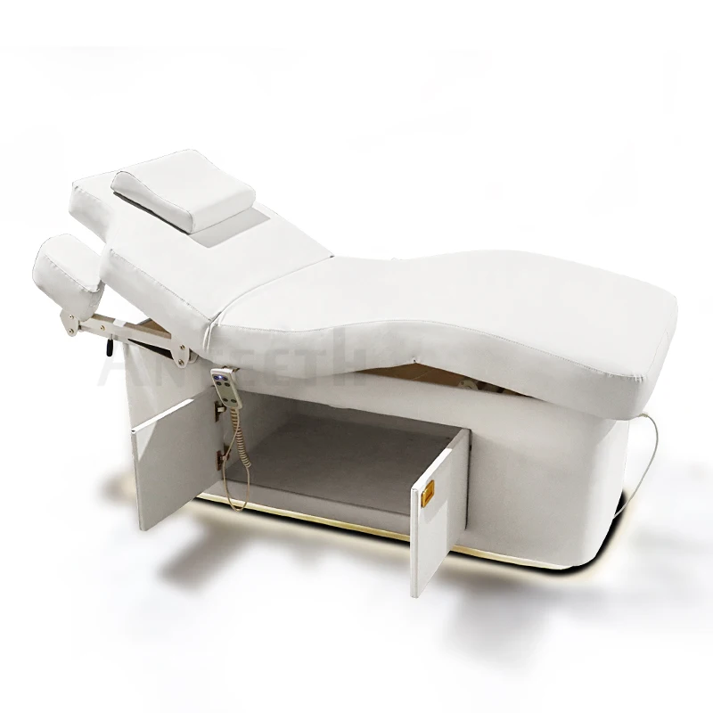Anteeth Spa Furniture Electric Massage Table Bed Wooden Base Cabinet Treatment Table 2 Motors Adjustable Thermal Massage Bed