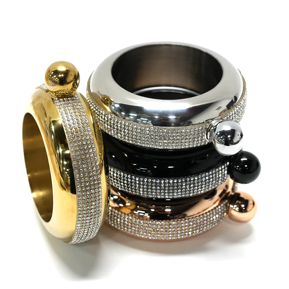 Hot Selling 3.5oz Novelty Stainless Steel Bangle Bracelet Hip Flask with Crystal Surround for Women Girls
