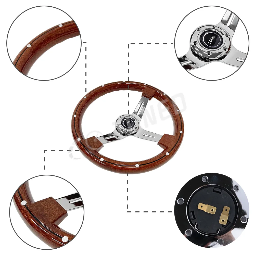 JDM Solid Wooden Steering Wheel 350mm Car Styling Refitting Car Decoration Classic Sports ABS For Honda Toyota Nissan Hyundai