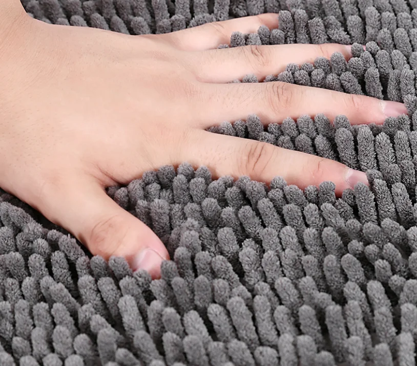 Solid polyester Water Absorption Shaggy Rug Latex Back Non Slip Toilet bathroom chenille  floor mats