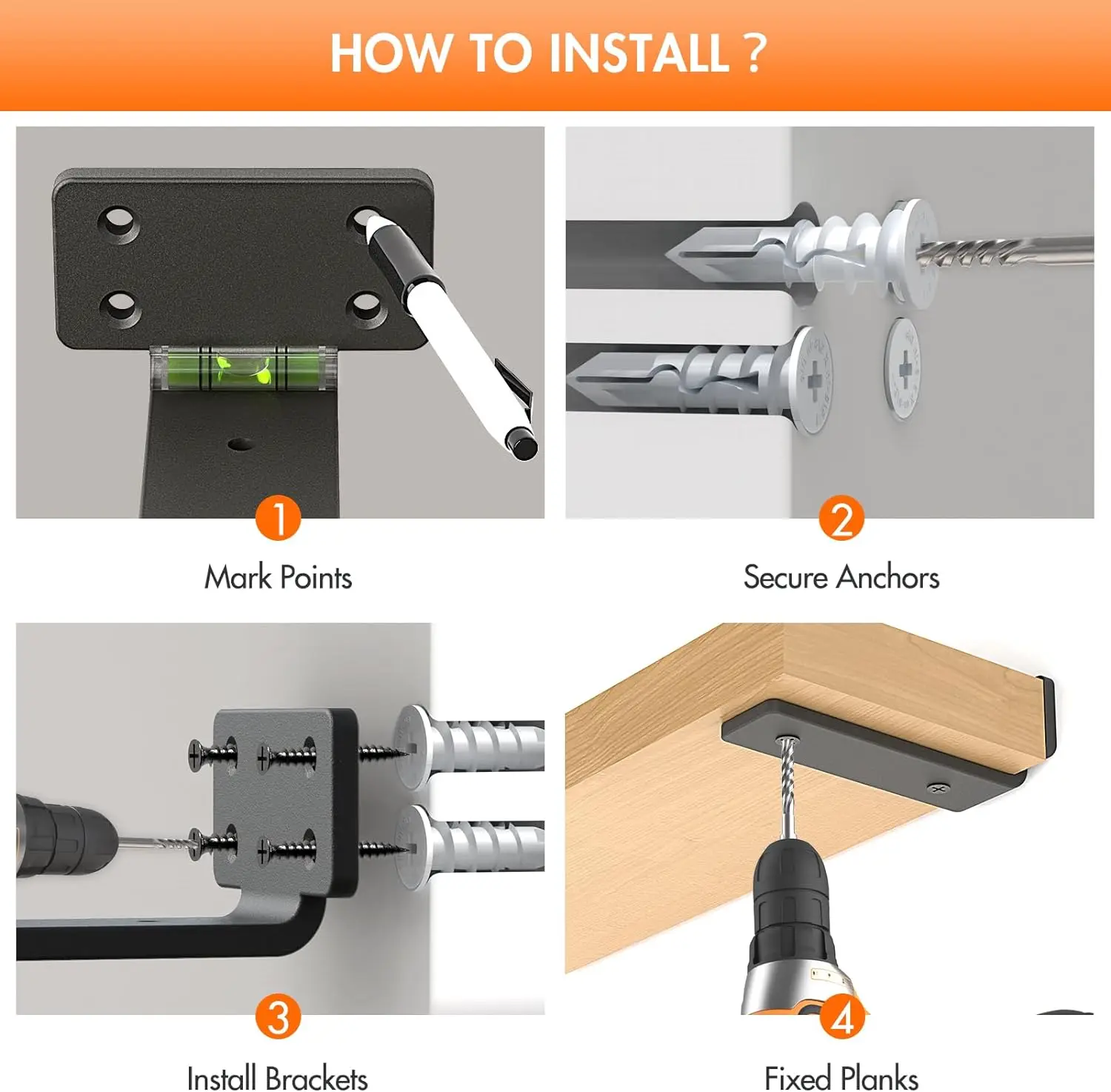 10 Inch Black Floating Shelf Bracket Heavy Duty Metal Wall Shelf Brackets with 1/5 Inch Thick and Holds 160+lb for Wood Shelves