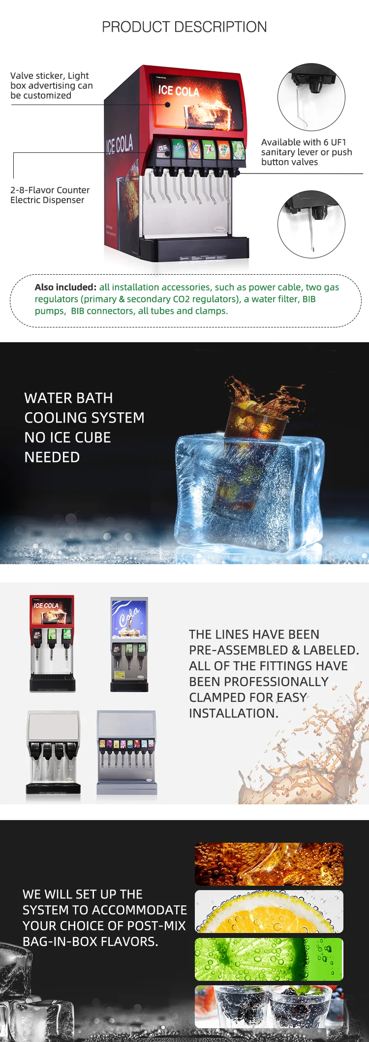 6 Head Ice Cold Desktop Commercial Soda WaterJuice Fountain Post Mix Beverage Dispenser Machine For Cola