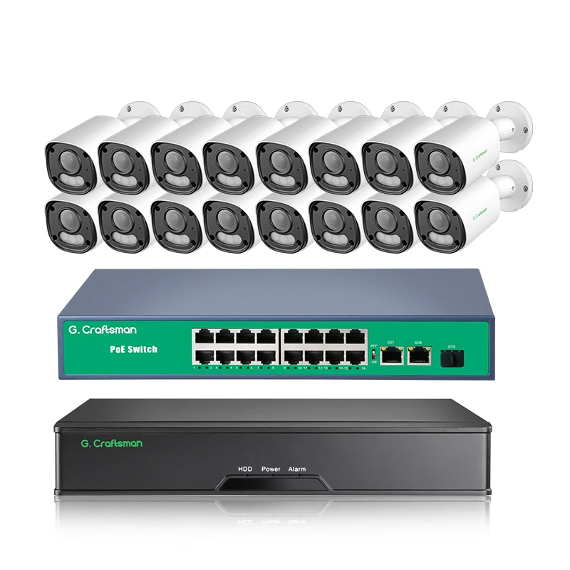 GX-YUFD-M8S-K16 Gcraftsman 4K 8MP POE IP NVR система безопасности Встроенный микрофон динамик сирена SD слот для карт двойной свет