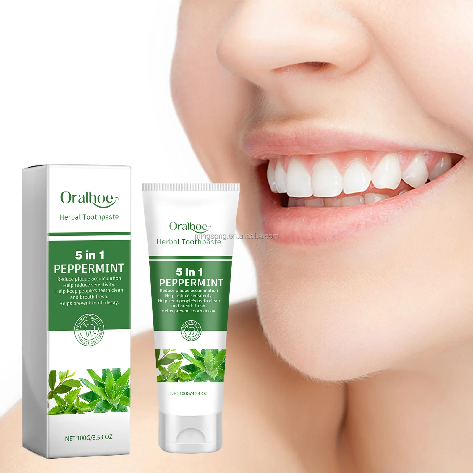 ORALHOE Oral Refreshing Whitening For Sensitive Teeth Natural Herbal Licorice Peppermint Aloe Vera Toothpaste 100ml