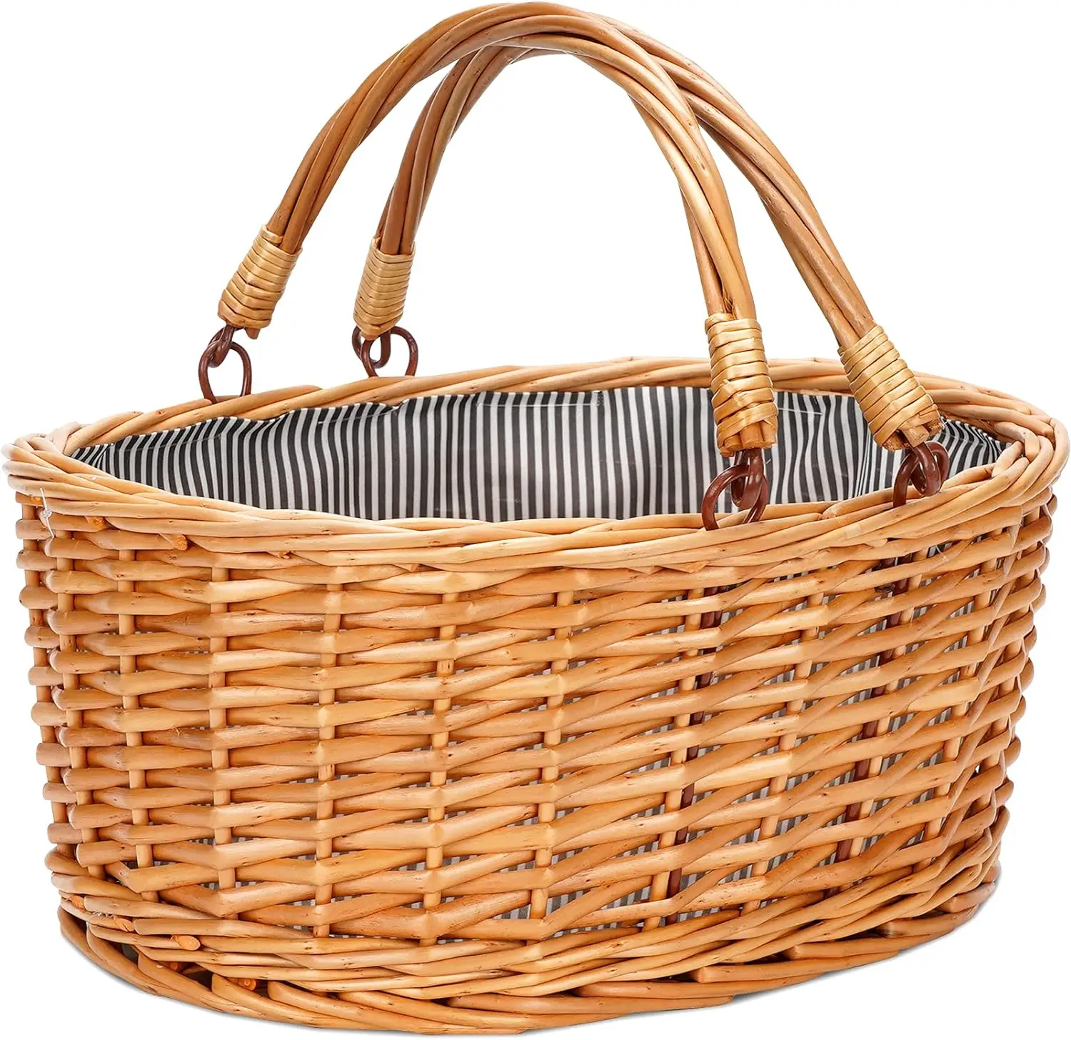 Yulin Jiafu Wicker Picnic Basket with Double Folding Handles, Small Natural Willow Hamper Empty Basket