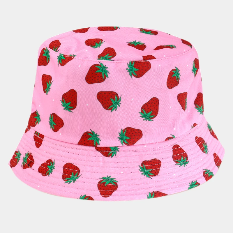 2023 New Cute Pink Fisherman Hat Outdoor Sun Hats Custom Your Logo High Quality Strawberry Bucket Hat For Women