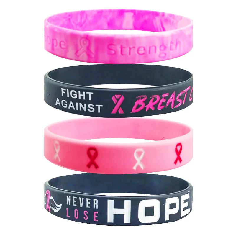 Pink Ribbon Breast Cancer Awareness Bracelets Custom Hope Faith Strength Silicone Wristbands