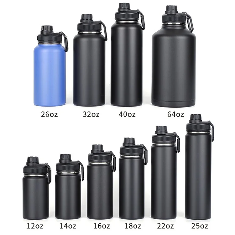 18oz 32oz 64oz wide mouth vacuum insulated thermal flask stainless steel sports water bottle