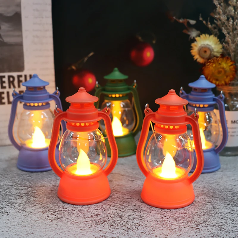 Small Retro Classic Kerosene Lamp Portable LED Lantern Lights Antique Home Ornaments Bar Cafe Bedroom Flame