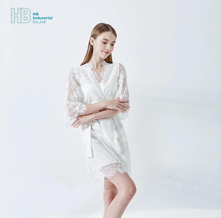 Bridesmaid robes with lace,satin lace robelace white lace robe, honey moon lingerie