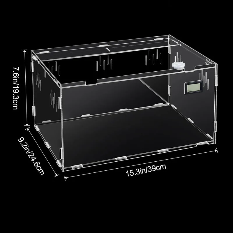 Acrylic Reptile Terrariums Tarantula Enclosure Hermit Crab Tank Cage Jumping Spider Breeding Box with Temperature Hygrometer