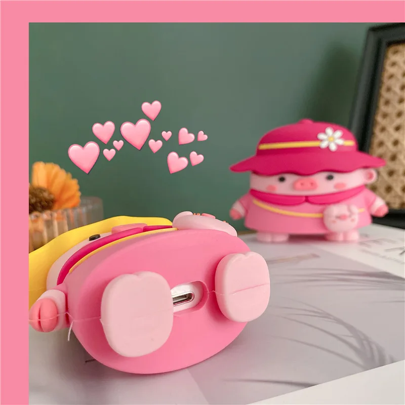 3D Cartoon Korea Pink Pig Change Hat  Earphone Cases For Airpod 1 2 Protect Cover Accessories For Airpods Pro