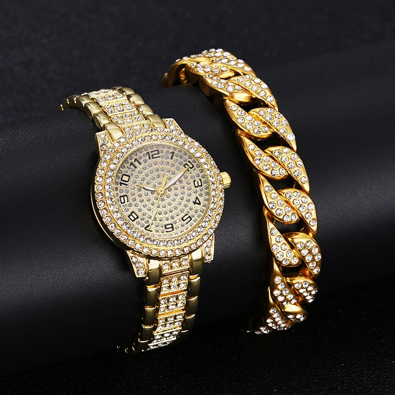 Hot Ice Out Golden Luxury Ladies Diamond Arabic Analog Quartz Watches For Women Jam Tangan Wanita