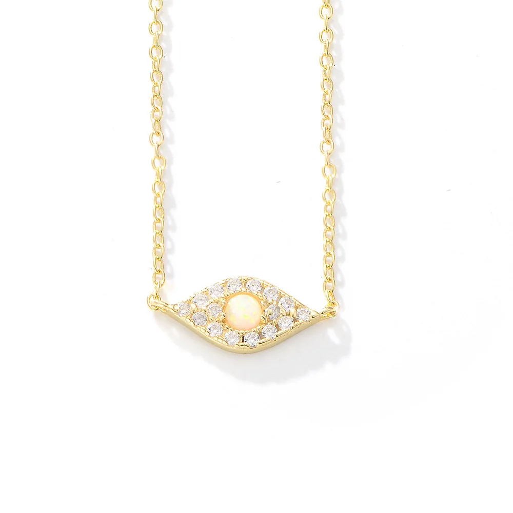 Hot Sale Delicate S925 Sterling Silver Cubic Zircon Eyes Shaped Necklace Popular 925 Silver Opal Diamond Evil Eyes Necklace