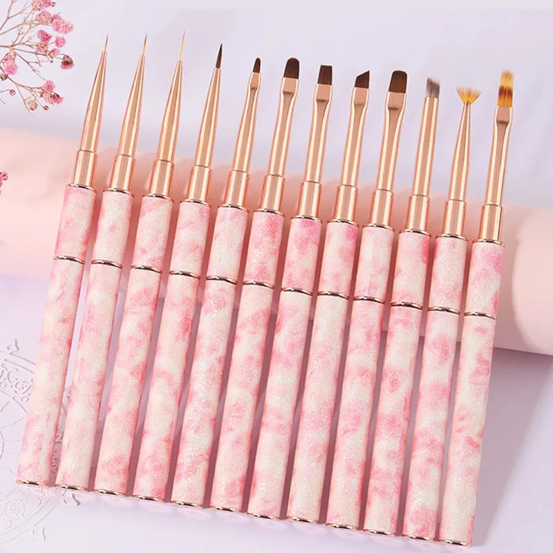 Wholesale Pink Metal French Nail Art Brushes Liner Brush 3D Tips Ultra-thin Line Drawing Pen UV Gel Nail Brush