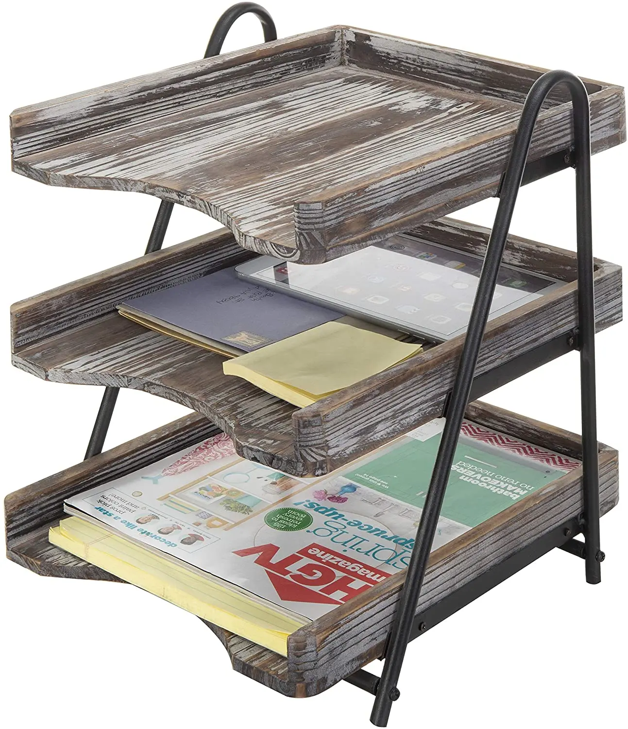 3-х уровневый поджег металлический лоток для документов офисная папка стеллаж для хранения деревянная коробка файла Органайзер