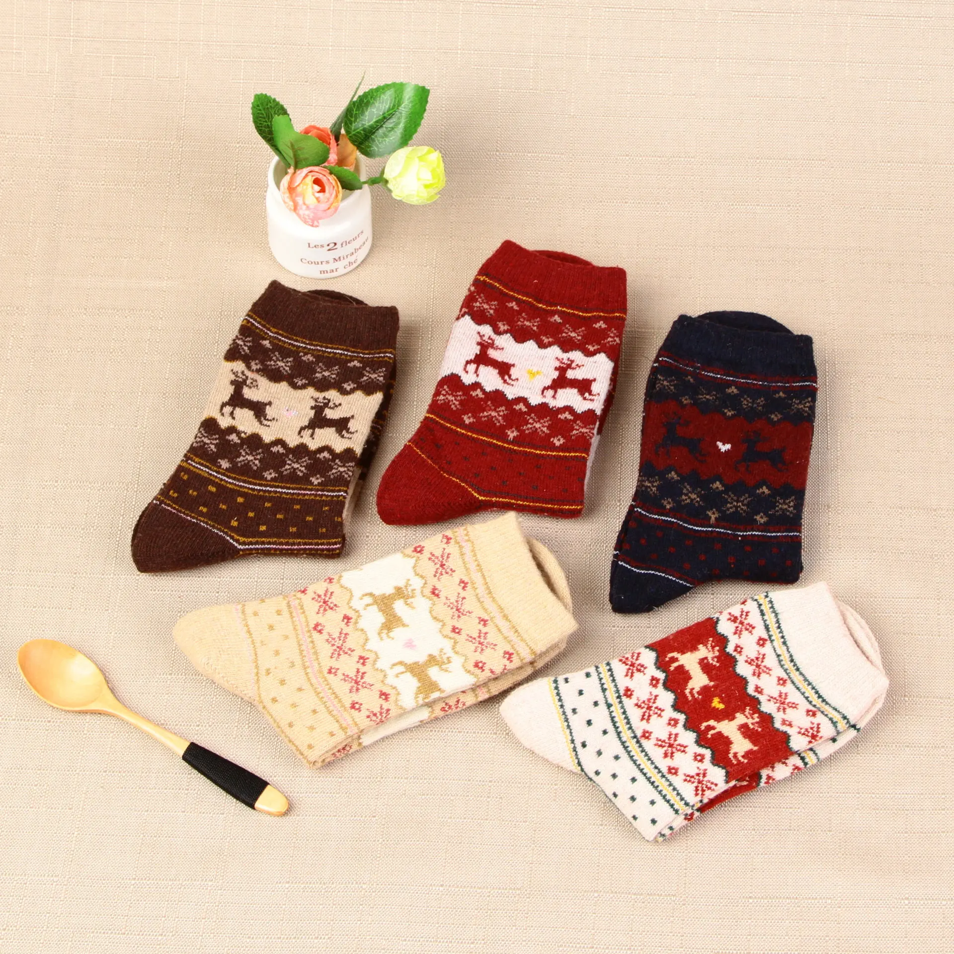 Wholesale 2021 Funny Cute Deer Wool Socks Soft Women Bulk Cotton Christmas Socks