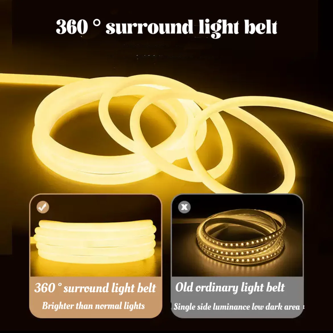 AC 220V LED Neon Flex Light 2835  round LED NEON LAMP IP65 PVC & Silicone Body 360 Degree Luminescence Outdoor Decoration