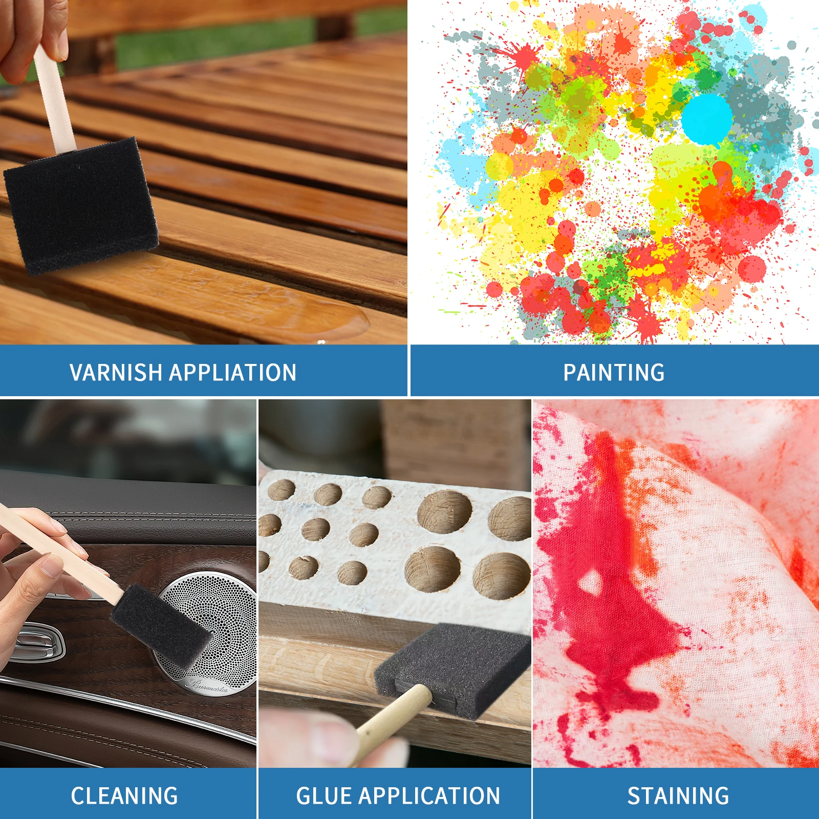 Glue Glass Dust Cleaning Foam Application Craft Paint Wooden Handle Graffiti Sponge Brush Glitter Art Tool