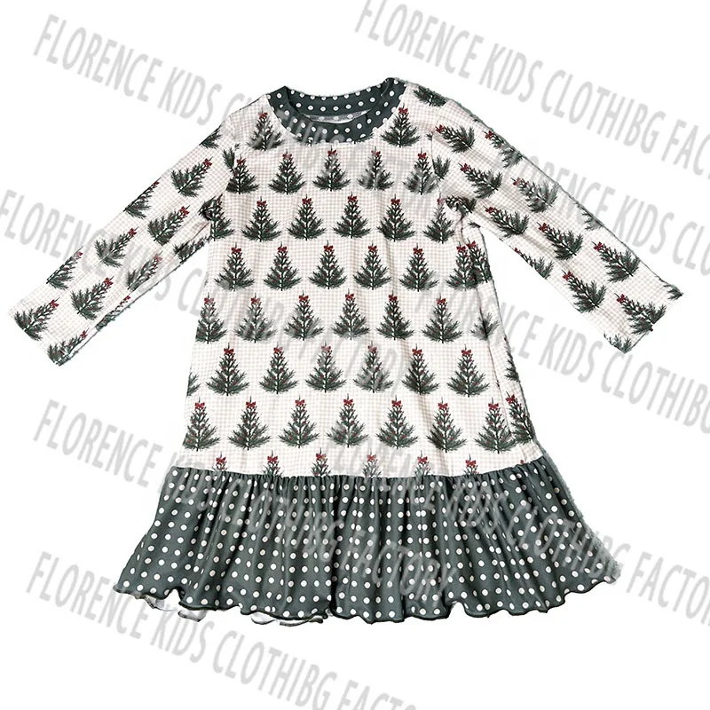 DH OEM Christmas tree bamboo fiber long sleeve infant toddler children night gown skirt girls kids dress