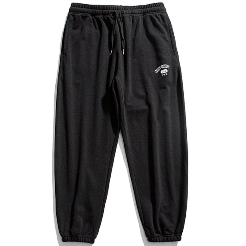 Man 400 Gsm Drawstring Sweatpants Trousers Unisex Cotton Silica Gel Print Back Pocket Joggers Gym Fitness Pants