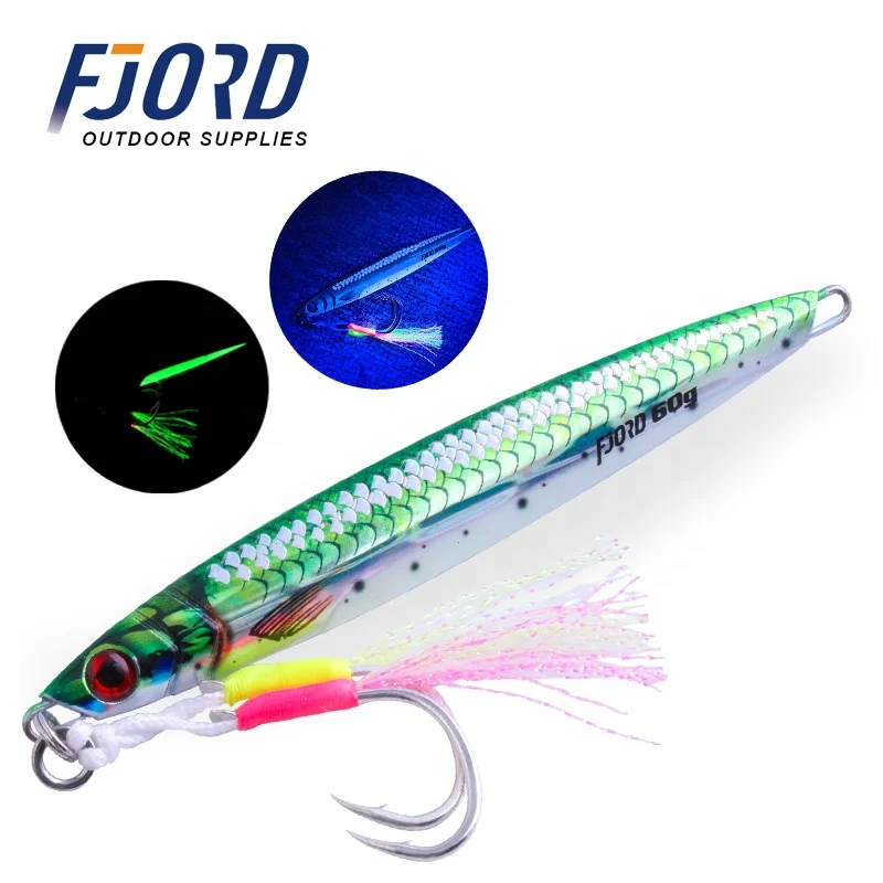 FJORD 3D Glow jigging lure 40g 60g 80gwith assist new major saltwater fishing lure jig blades custom lead jig 3d eyes lead