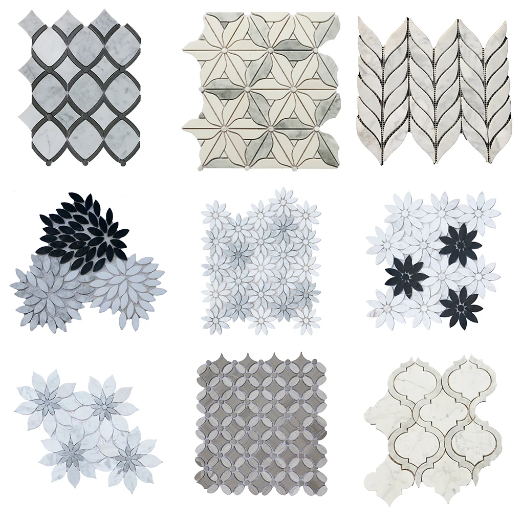 Flower Marble Mosaic Tile For Floor Modern Style Decoration Carrara White Travertine Stone Mosaic Tiles