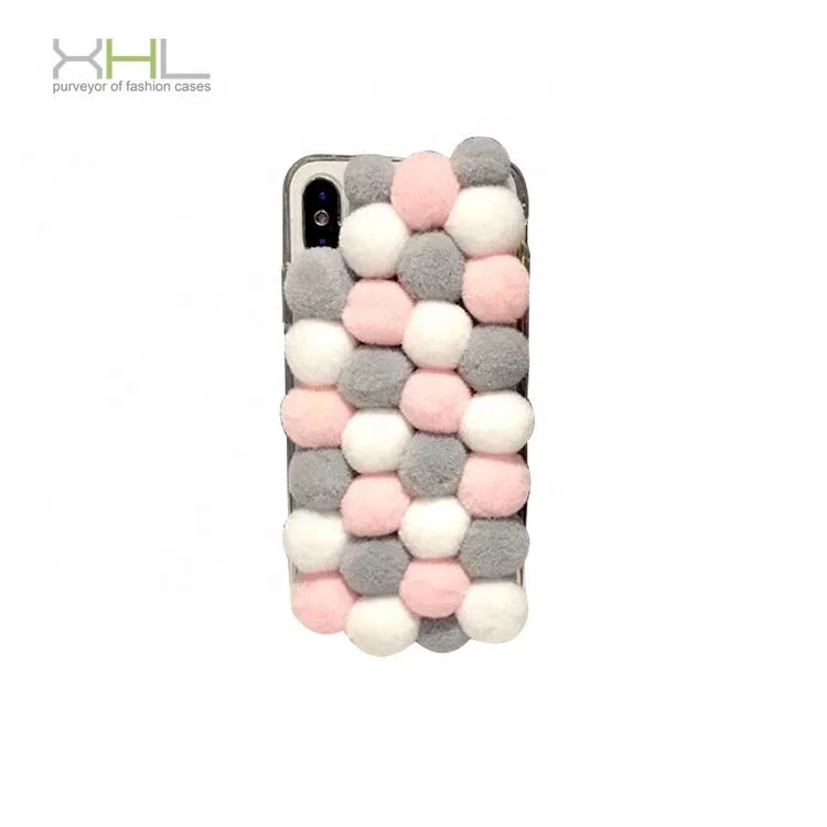 Customized Colorful Cashmere Pom Ball Tpu Mobile Phone Case Cover For Iphone Xs Max
