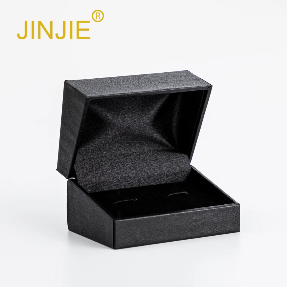 JINJIE Ready to ship High quality classic gift box black square Two Bands Cufflinks box for men gift box