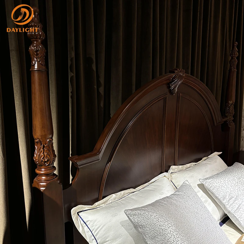 Bedroom Solid Wooden Design Furniture European Luxury Wood Vintage Royal Set Apartment High-end Villa Mahogany Classic Hotel Bed