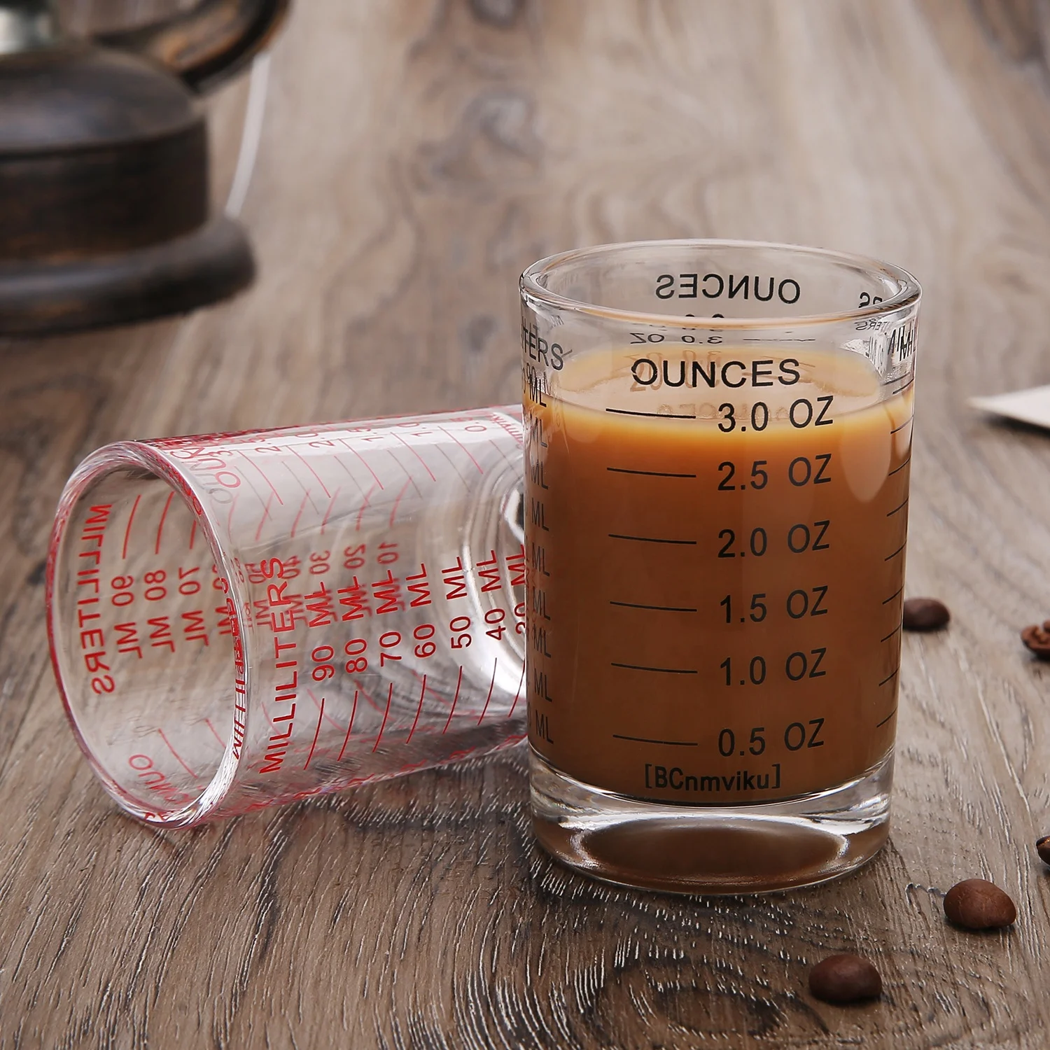 BCnmviku 90ML Espresso Glass Measuring Cup With Black Line Red Line Easy To Read Mocha Latte Milk Cappuccino Customize Logo