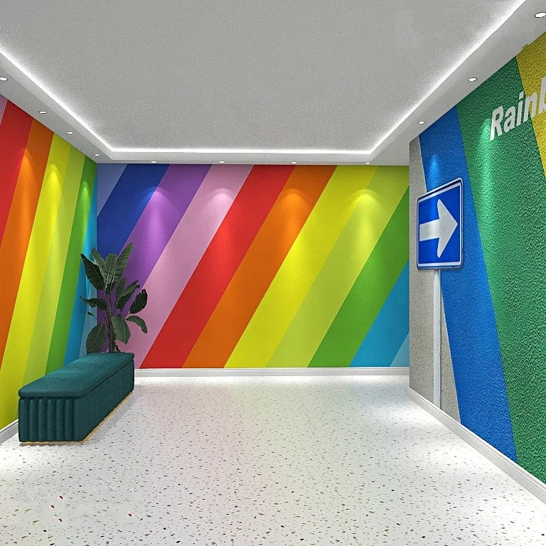 Rainbow photo background wallpaper colorful stripes dance classroom front desk art deco wallpaper