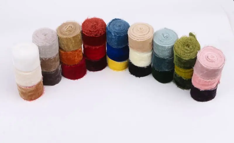 wholesale velvet ribbon bow roll  bridal bouquet one-sided  silk velvet ribbon raw edge for wedding decoration elastic ribbon