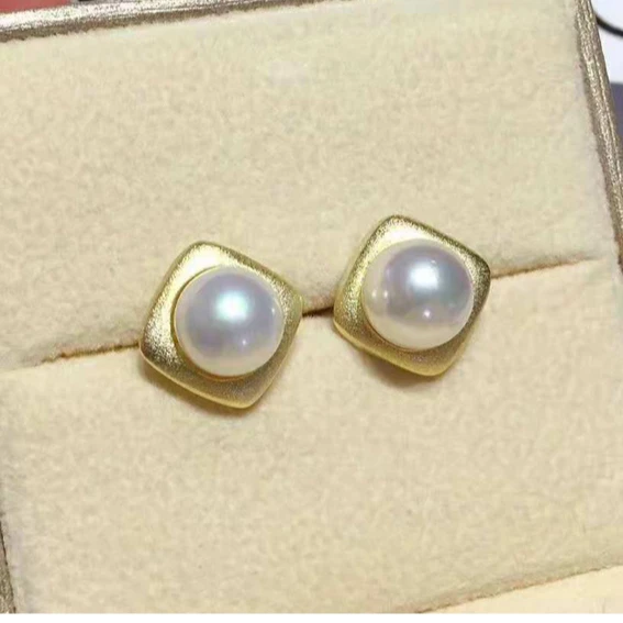 
Natural freshwater pearl earrings S925 pure silver gold plated frosted Earrings simple and fashionable 
