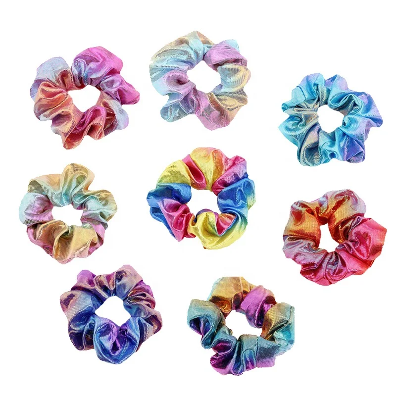 Shiny Metallic Ponytail Holder Mermaid Hair Bands Bow Elastics  Hair Ties for Girls Ombre Rainbow Glitter Hair Scrunchies