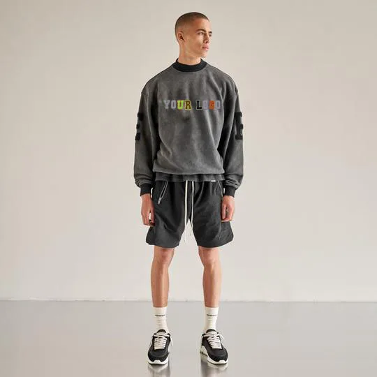 Мужской Хлопковый пуловер с вышивкой синели, винтажный свитшот с круглым вырезом