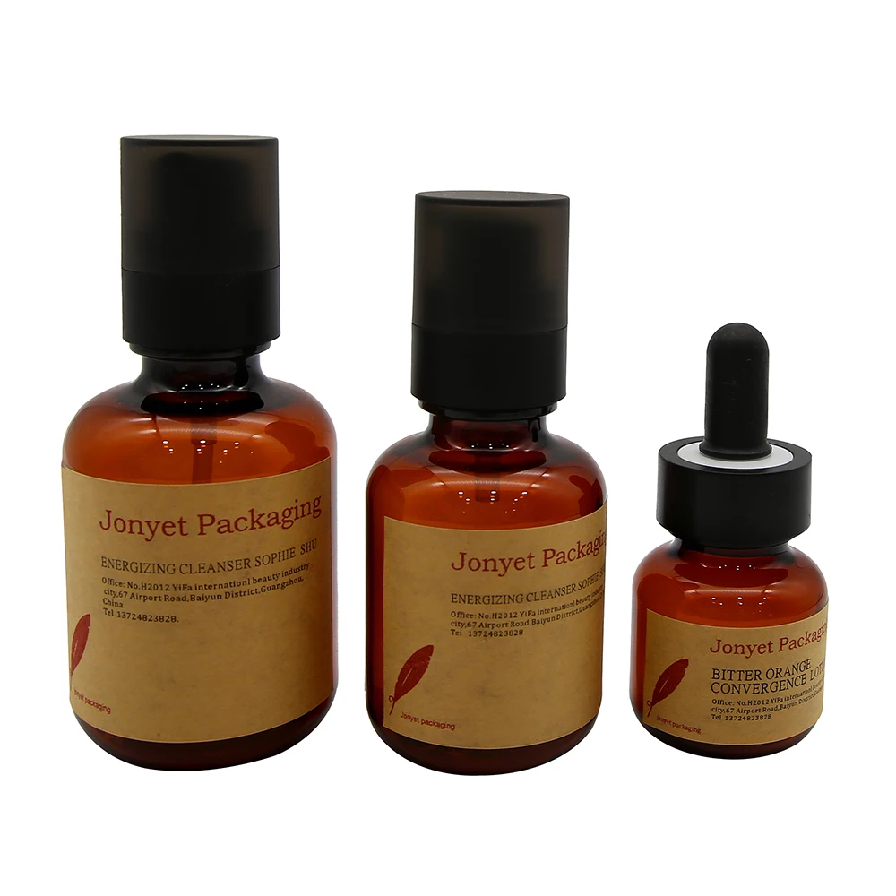 face wash bottle with lotion pump Amber 40ml 60ml 100ml 150ml 250ml lotion bottle set brown plastic bottles 30 ml