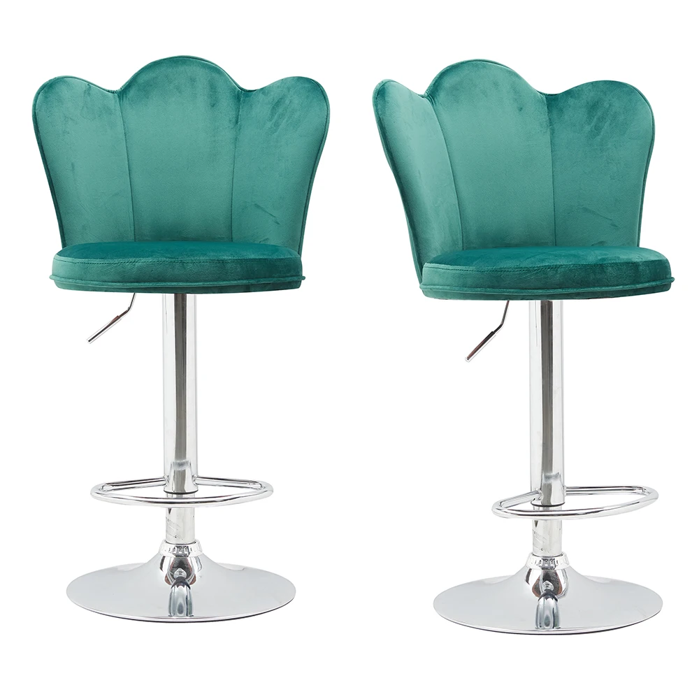 Cheap italian style commercial high back stainless steel leg green velvet bar stool