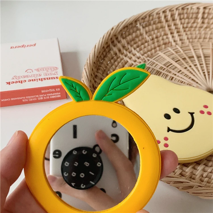 wholesale cheap promotional portable giveaway small fruit shape colorful silver pocket makeup mirrors for souvenir