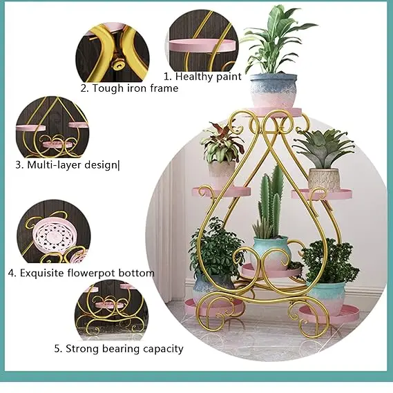 Trendy Metal Handicrafts Modern and Functional Metal Plant Stand with Pink Finish, Ideal for Small Spaces and Balcony Gardening