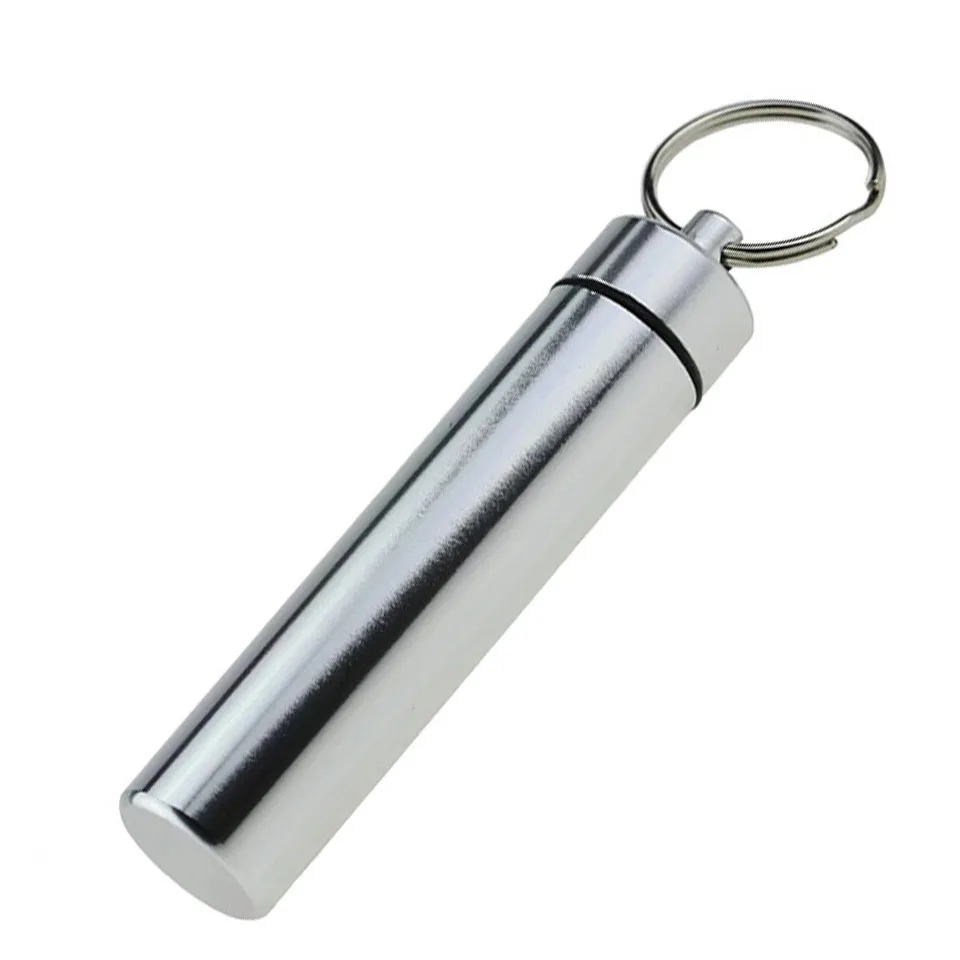 Waterproof Pill Holder with Keychain Aluminum alloy  Pill Case Custom Tablet Container toothpick keychain