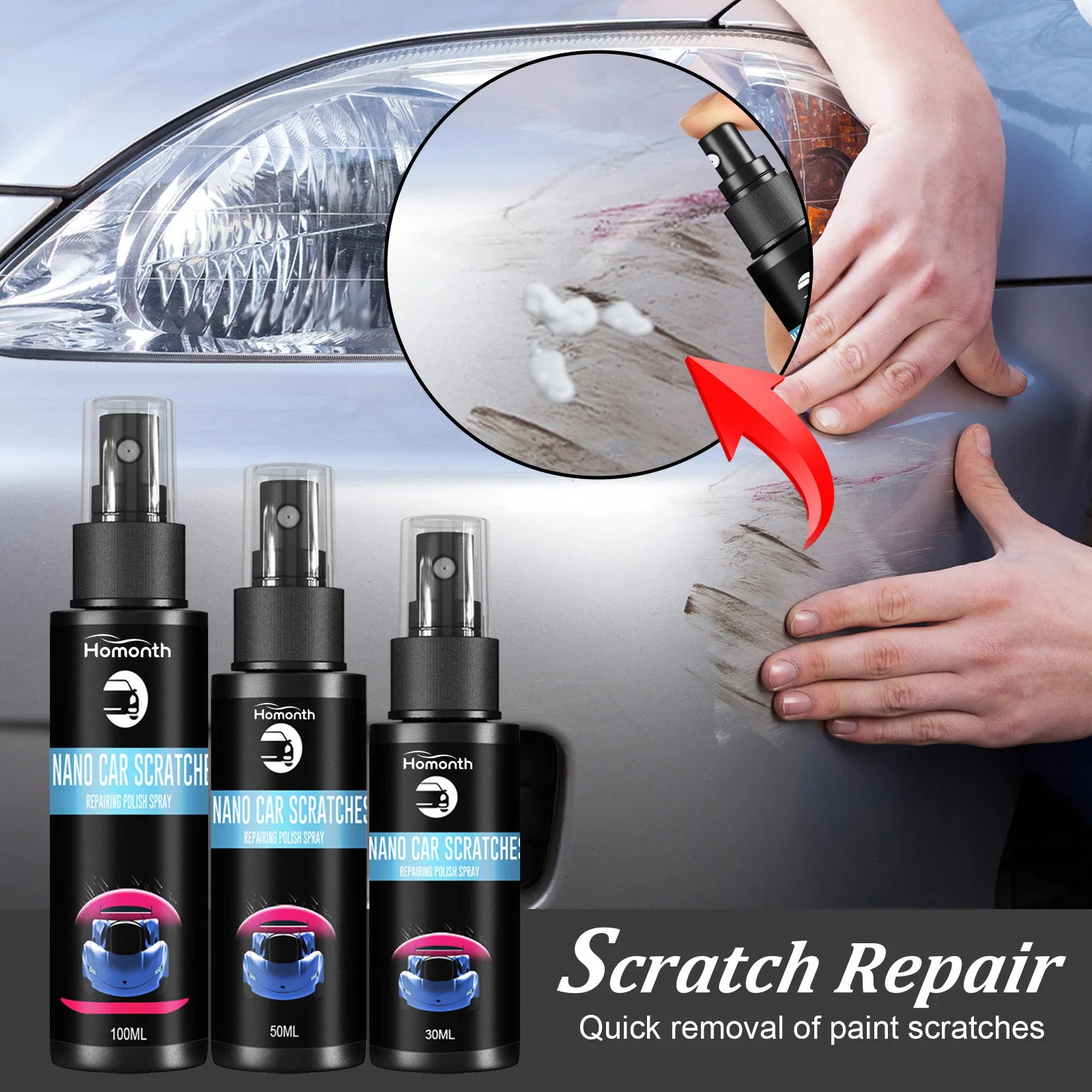Homonth High Quality Easy Repair Polish Kit Nano Car Scratch Remover Polish Paint Restorer Spray Multi-Purpose Car Cleaning