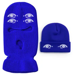 Custom Embroidery Printed Logo Designer Solid Color Ski Mask Balaclava Hat Eye Holes Beanie Hat Set