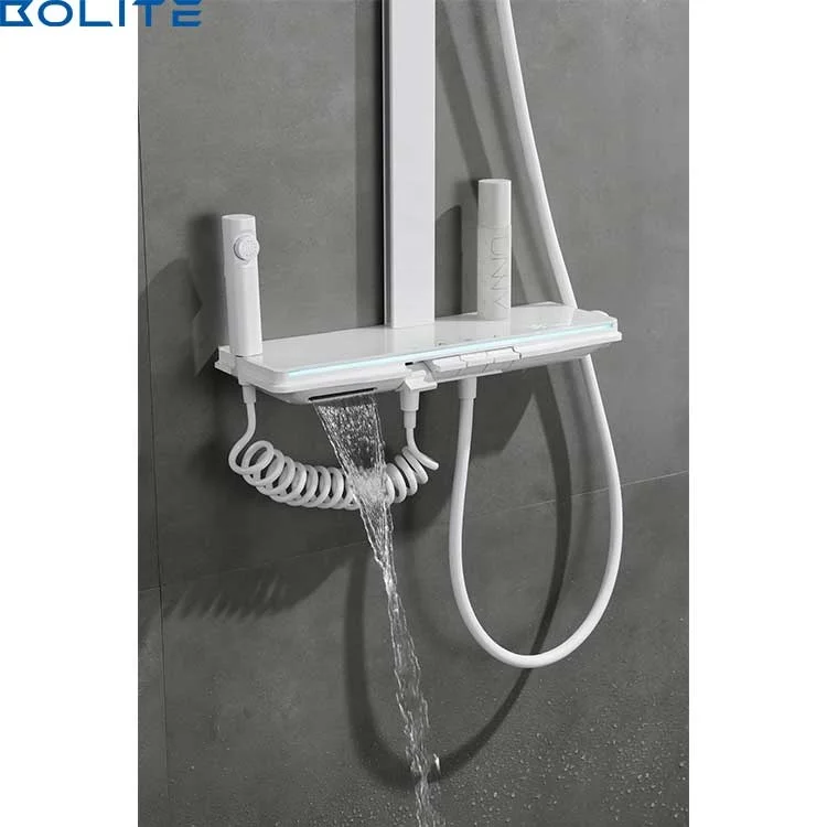 White Square Tube Stainless Steel Shower System Set Hot Cold Bathroom Thermostatic Shower Set