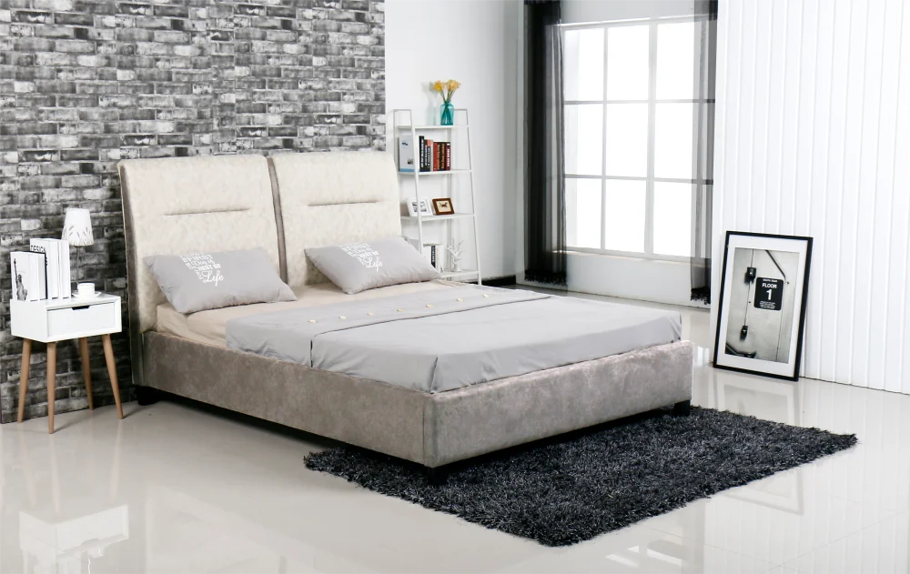 2024 China Factory Wholesale Price Luxury Double King Queen Full Size Bed Frame Low Platform Gas Lift Velvet Bed