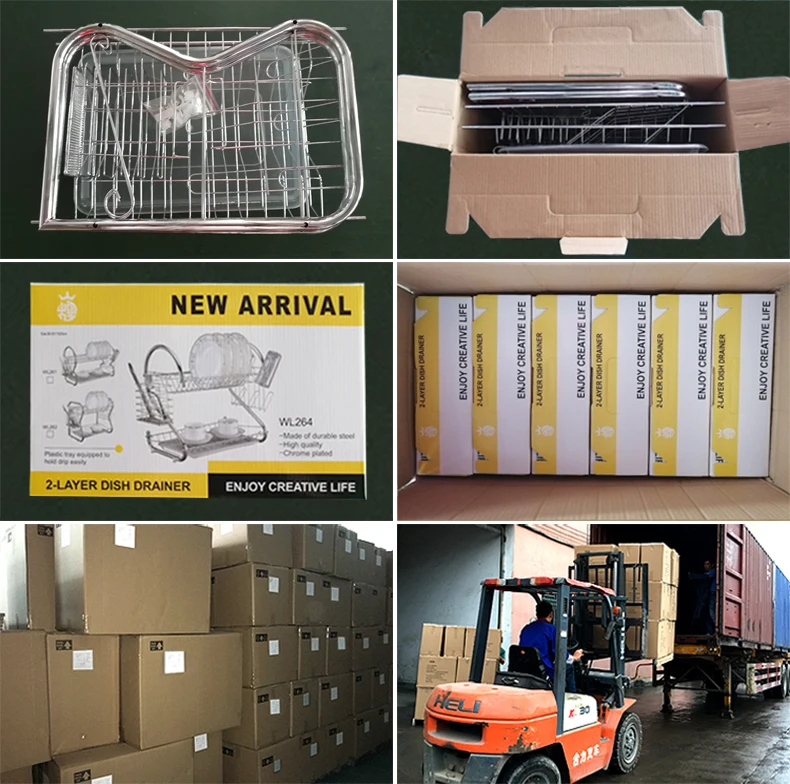 Wooden Kitchen Bowl Plate Organizer Stainless Dish Drying Rack with draier board