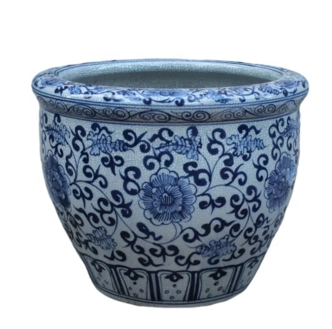 Jingdezhen hand painted blue and white cracked glaze ceramic cheap plant pots for indoor plants